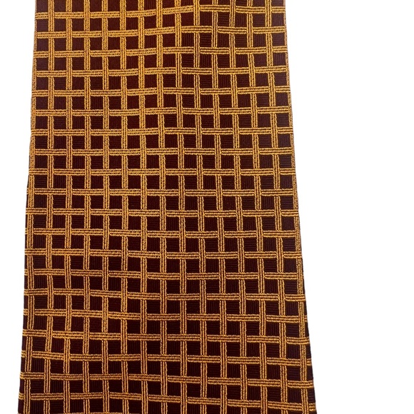 The Custom Shop Mens Vintage pure Silk Necktie Yellow Burgundy Micro Check Print - Picture 4 of 8